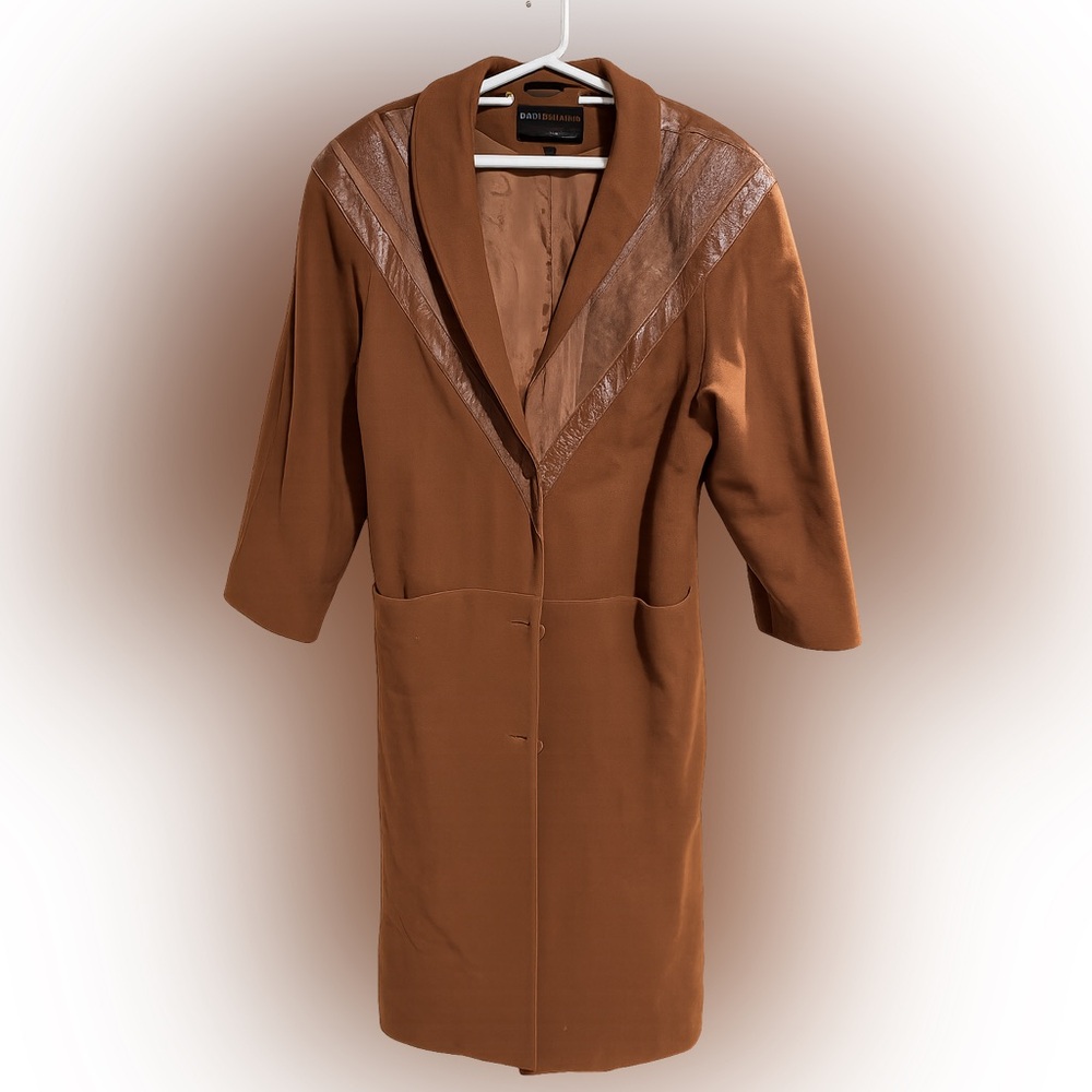 VTG Elegant Brown Wool & Leather Trench Coat for Women